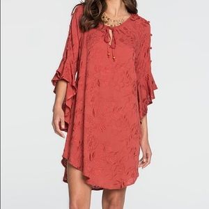 Miss Me Rust Floral Ruffle Sleeve Dress